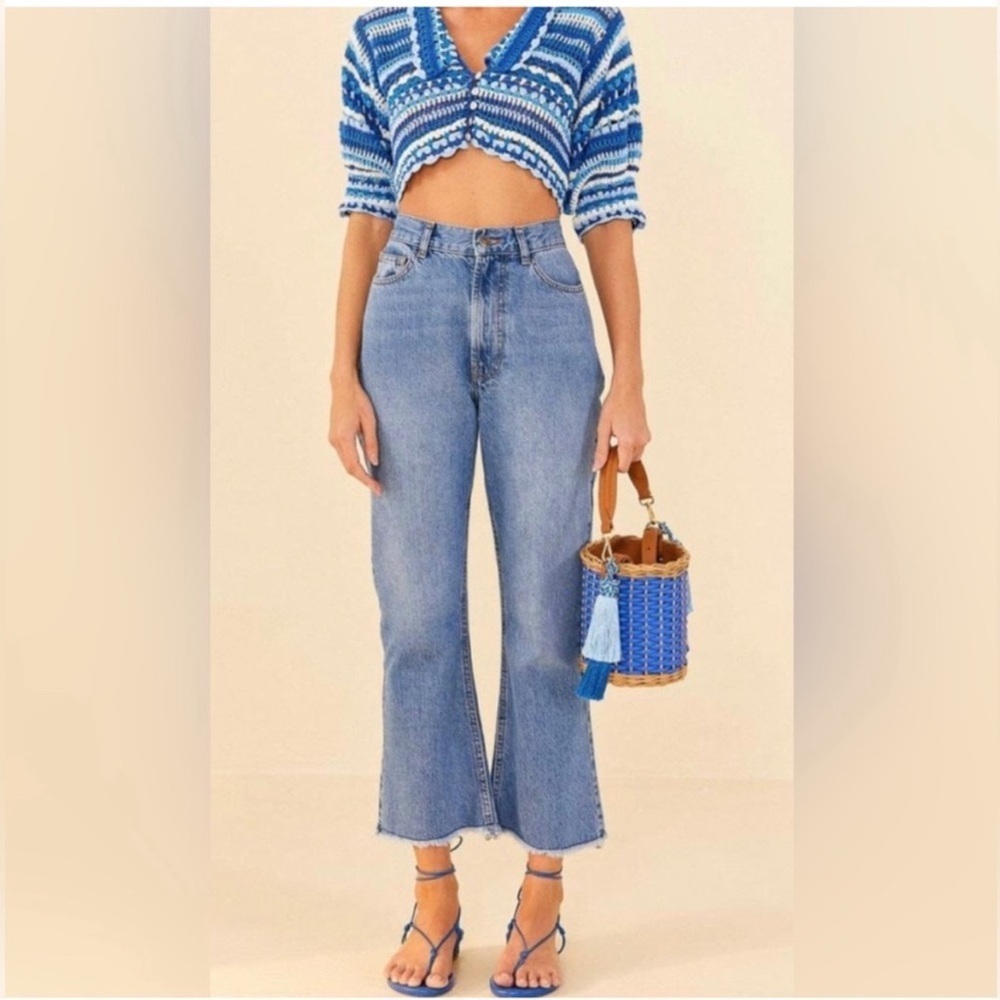 Farm Rio Flare Jeans Women 25 Crop Raw Hem Frayed High Rise 26” CL